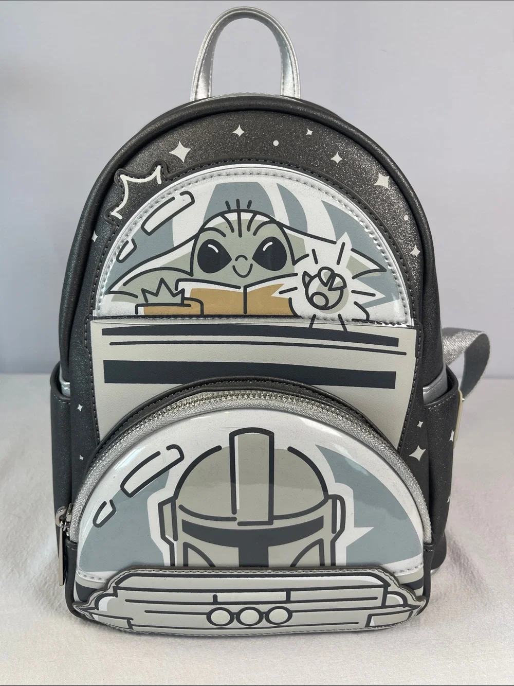 Disney Loungefly 2025 Star Wars Grogu Baby Yoda & Mandalorian Mini Backpack